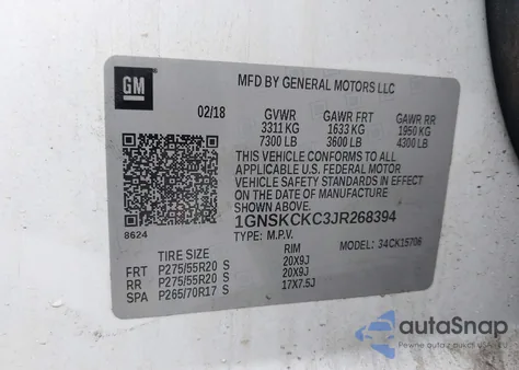 2018 Chevrolet Tahoe Premier from USA, damaged, VIN 1GNSKCKC3JR268394